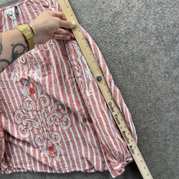 Anthropologie Akemi Kin Shirt Womens Large Red White Striped Embroidered Boho - Picture 9 of 12